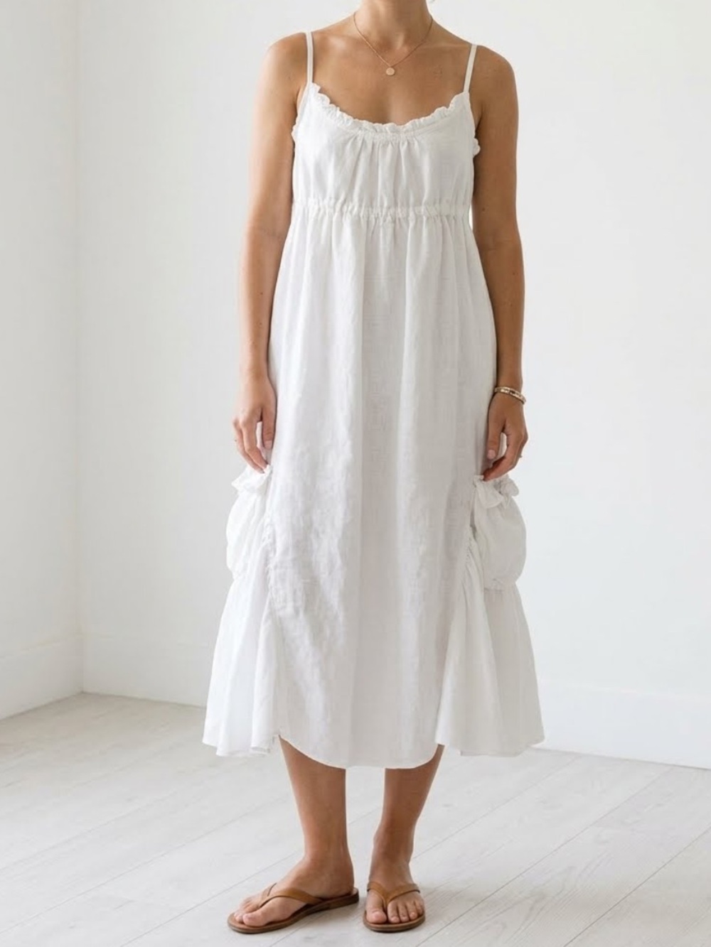 Juicy Couture White Sundress Babydoll Summer Cover up Ruffled Cami Dress Y2K M